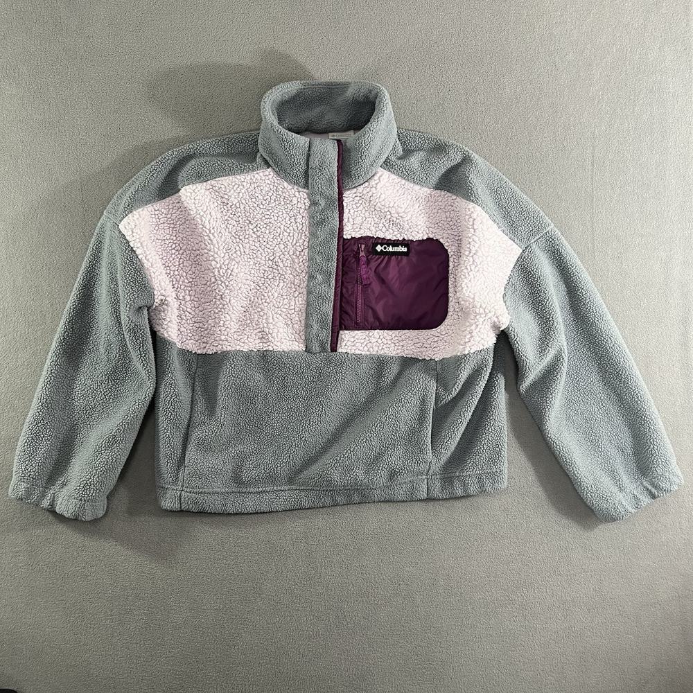 Columbia Sweater Womens XL Gray Lodge Sherpa 1/2 Snap Pullover Mock Neck